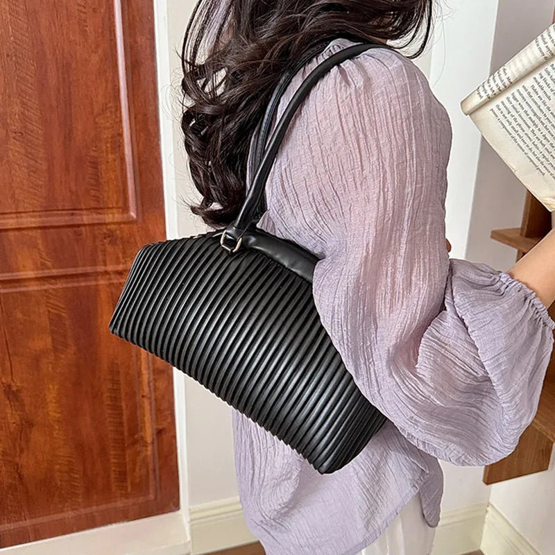 Mariana Pleated Nylon Shoulder Tote Bag with Zip Closure – view 3