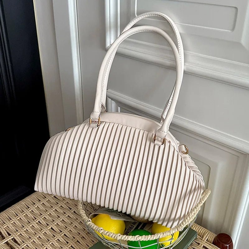 Mariana Pleated Nylon Shoulder Tote Bag with Zip Closure