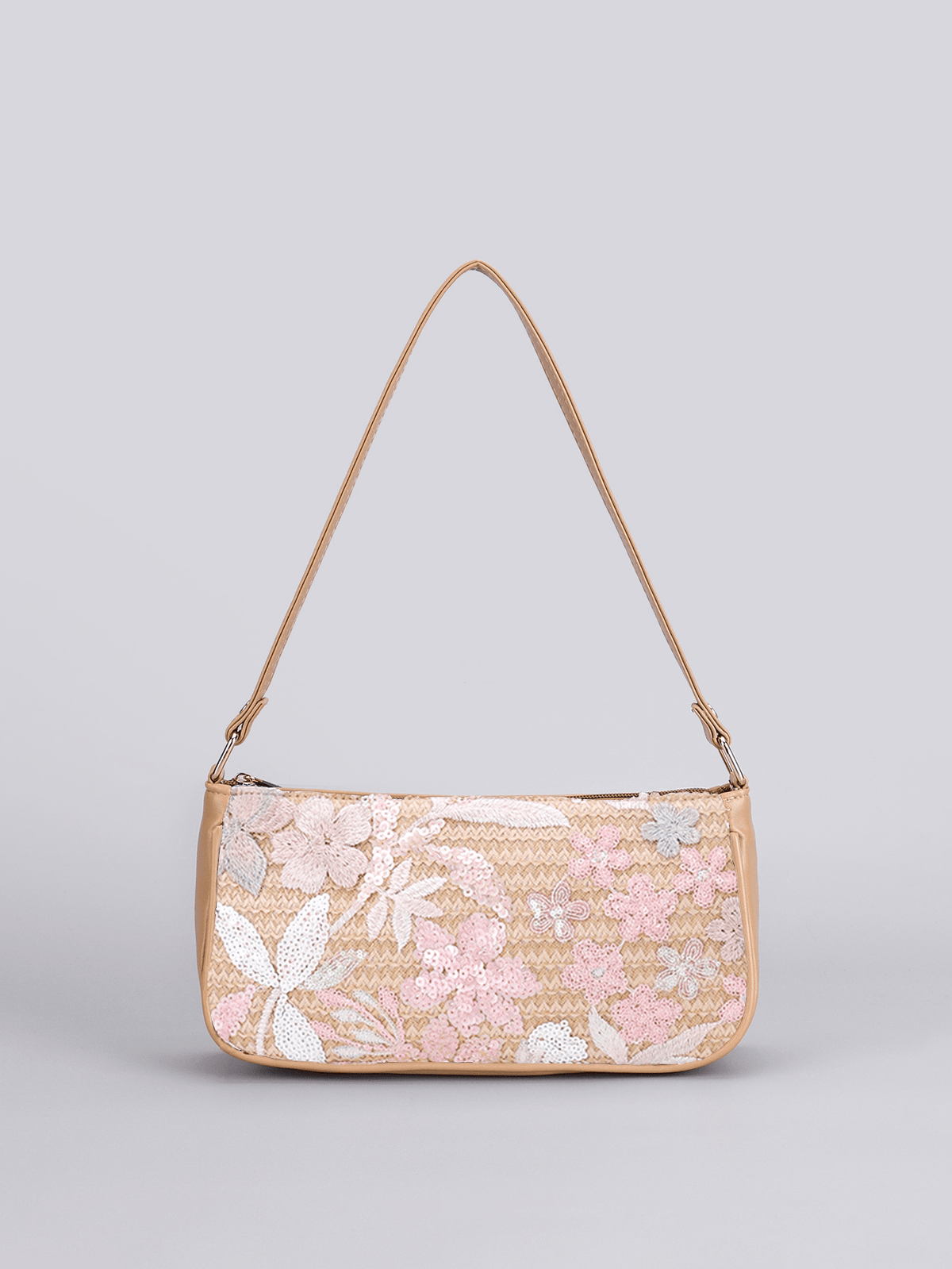 Marina Floral Embroidered Sequin Shoulder Bag with Zip