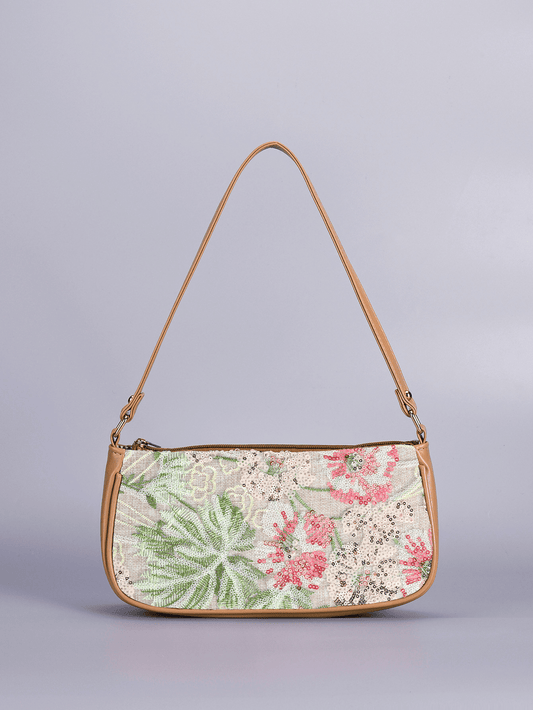 Marina Floral Embroidered Sequin Shoulder Bag with Zip – view 2