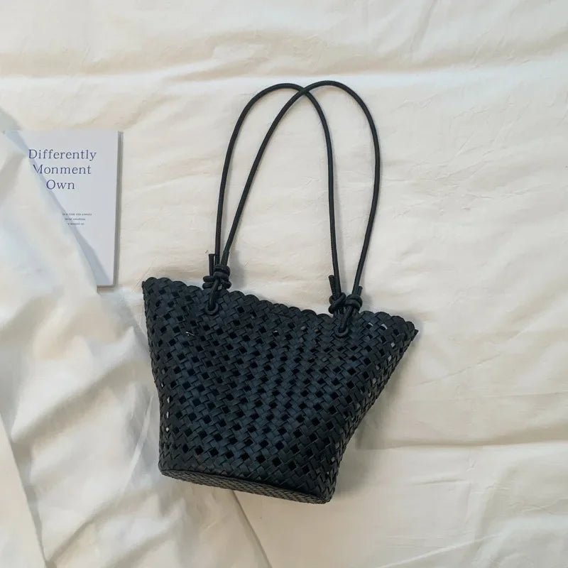 Matilde Hand-Woven Vegan Leather Bucket Bag with Inner Zip Pocket – view 4