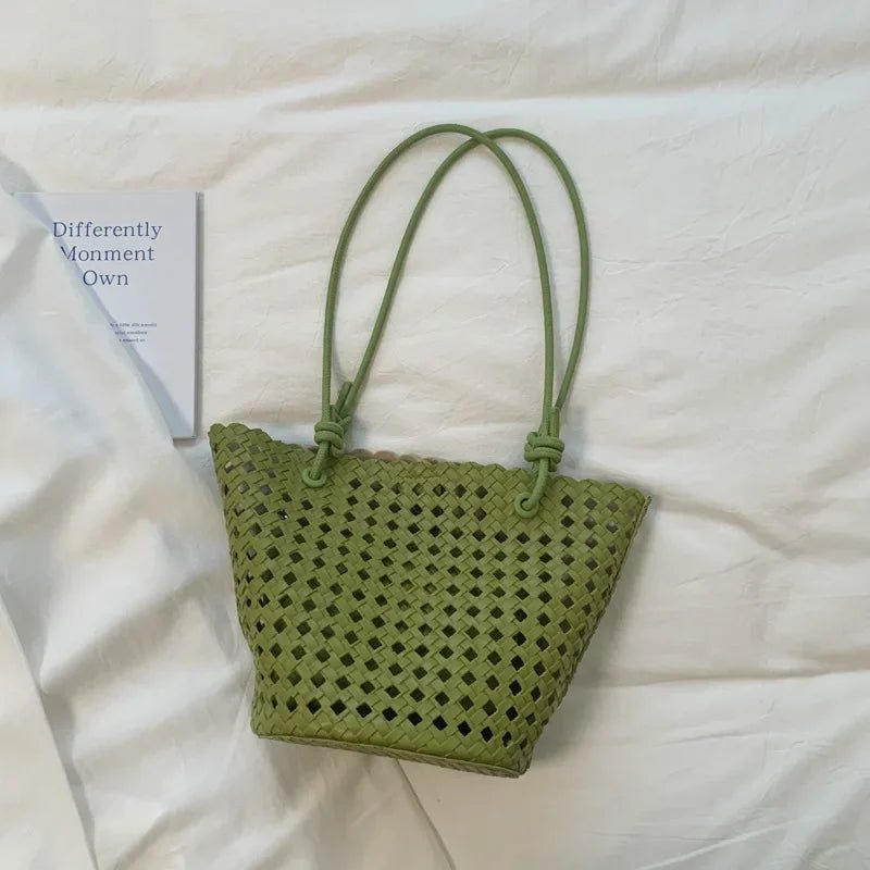 Matilde Hand-Woven Vegan Leather Bucket Bag with Inner Zip Pocket – view 10