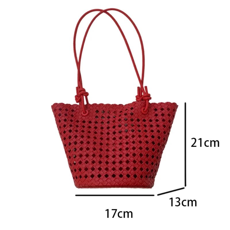 Matilde Hand-Woven Vegan Leather Bucket Bag with Inner Zip Pocket – view 11