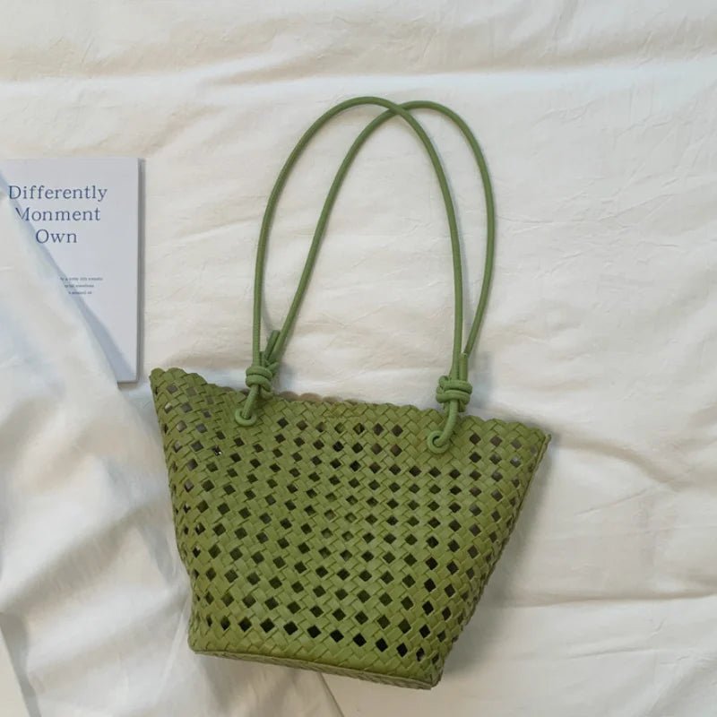 Matilde Hand-Woven Vegan Leather Bucket Bag with Inner Zip Pocket – view 9