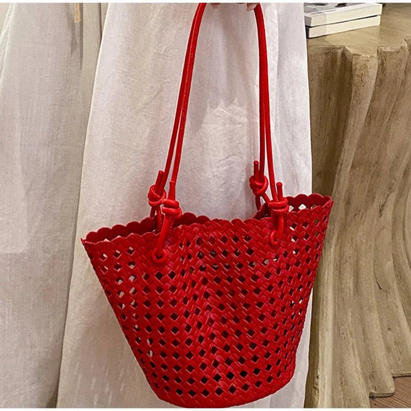 Matilde Hand-Woven Vegan Leather Bucket Bag with Inner Zip Pocket – view 7