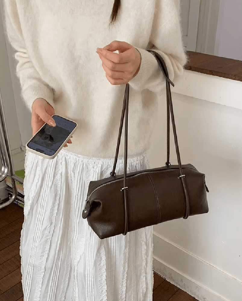 Mila Boston Pillow Vegan Leather Shoulder Bag with Top Zip – view 10