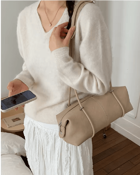 Mila Boston Pillow Vegan Leather Shoulder Bag with Top Zip