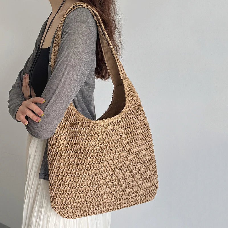 Miranda Handwoven Rattan Straw Shoulder Tote Bag – view 2