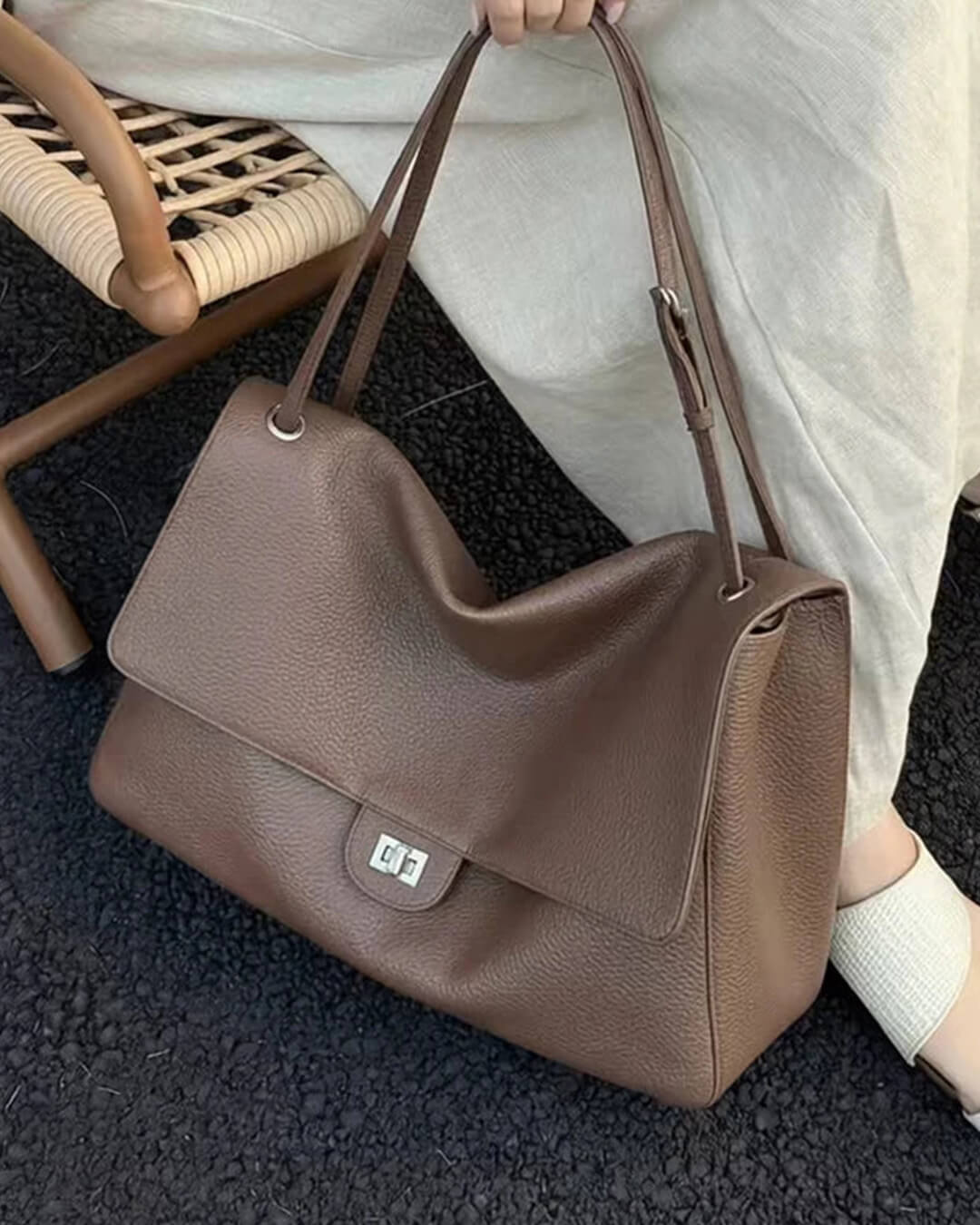 Miriam Structured Vegan Leather Crossbody Satchel with Flap Pocket