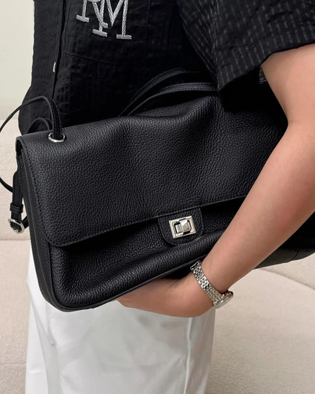 Miriam Structured Vegan Leather Crossbody Satchel with Flap Pocket – view 2