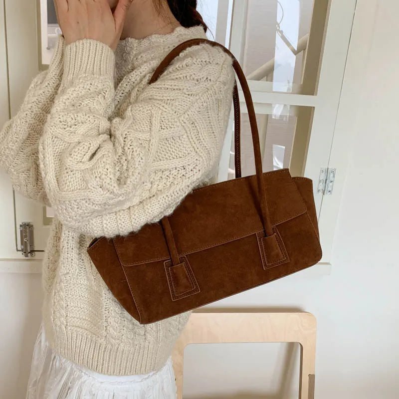 Nicole Vintage-Inspired Faux Suede Underarm Shoulder Bag with Flap – view 12