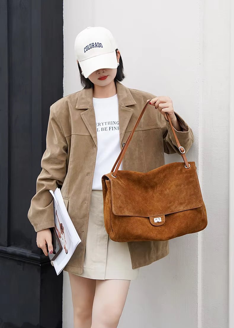 Ruth Matte Faux Suede Crossbody Tote with Front Flap Pocket – view 6