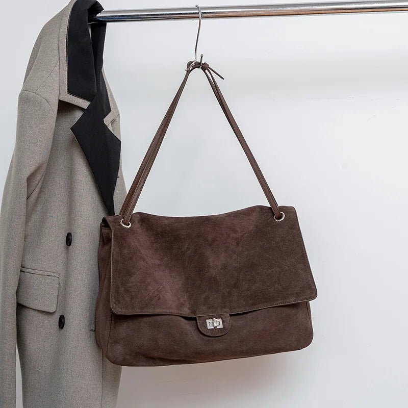 Ruth Matte Faux Suede Crossbody Tote with Front Flap Pocket