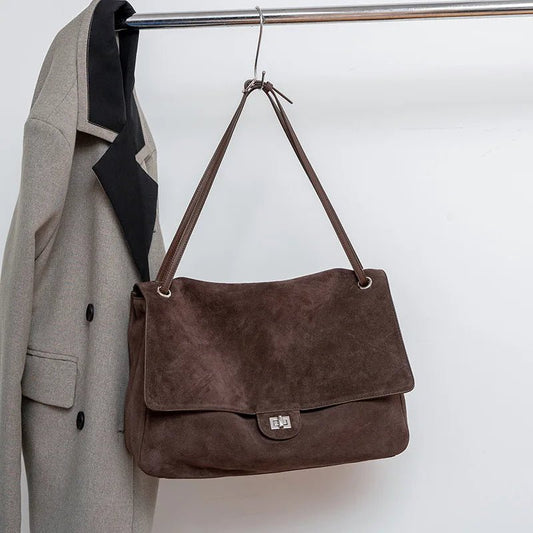 Ruth Matte Faux Suede Crossbody Tote with Front Flap Pocket