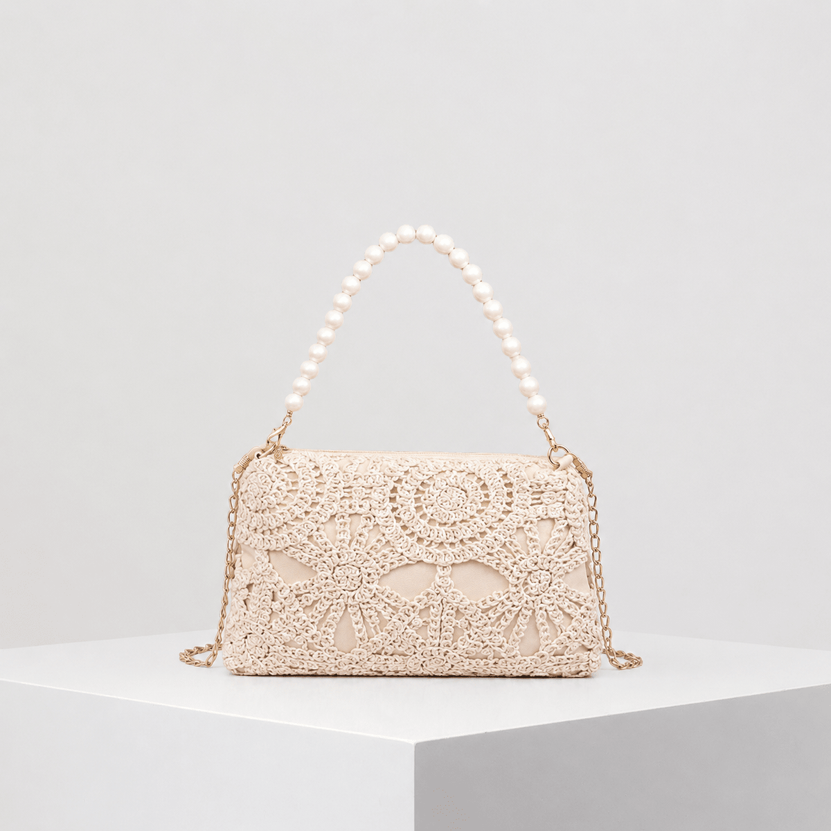 Sophia Floral Print Linen Blend Boho Clutch with Zip – Cream