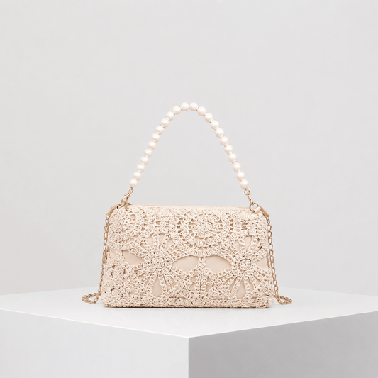 Sophia Floral Print Linen Blend Boho Clutch with Zip – Cream