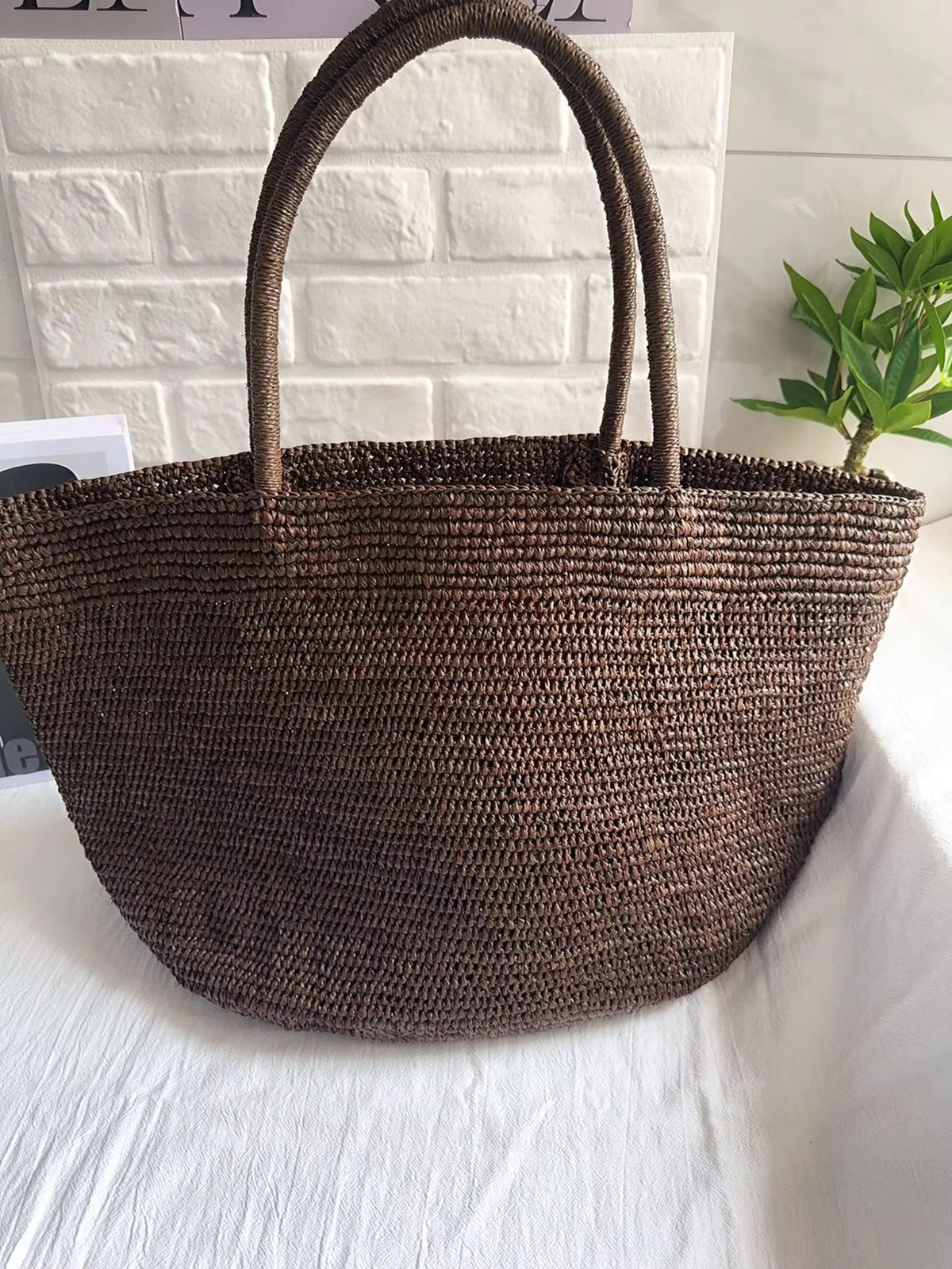 Sophia Handwoven Rattan Straw Open Top Tote Bag – view 18