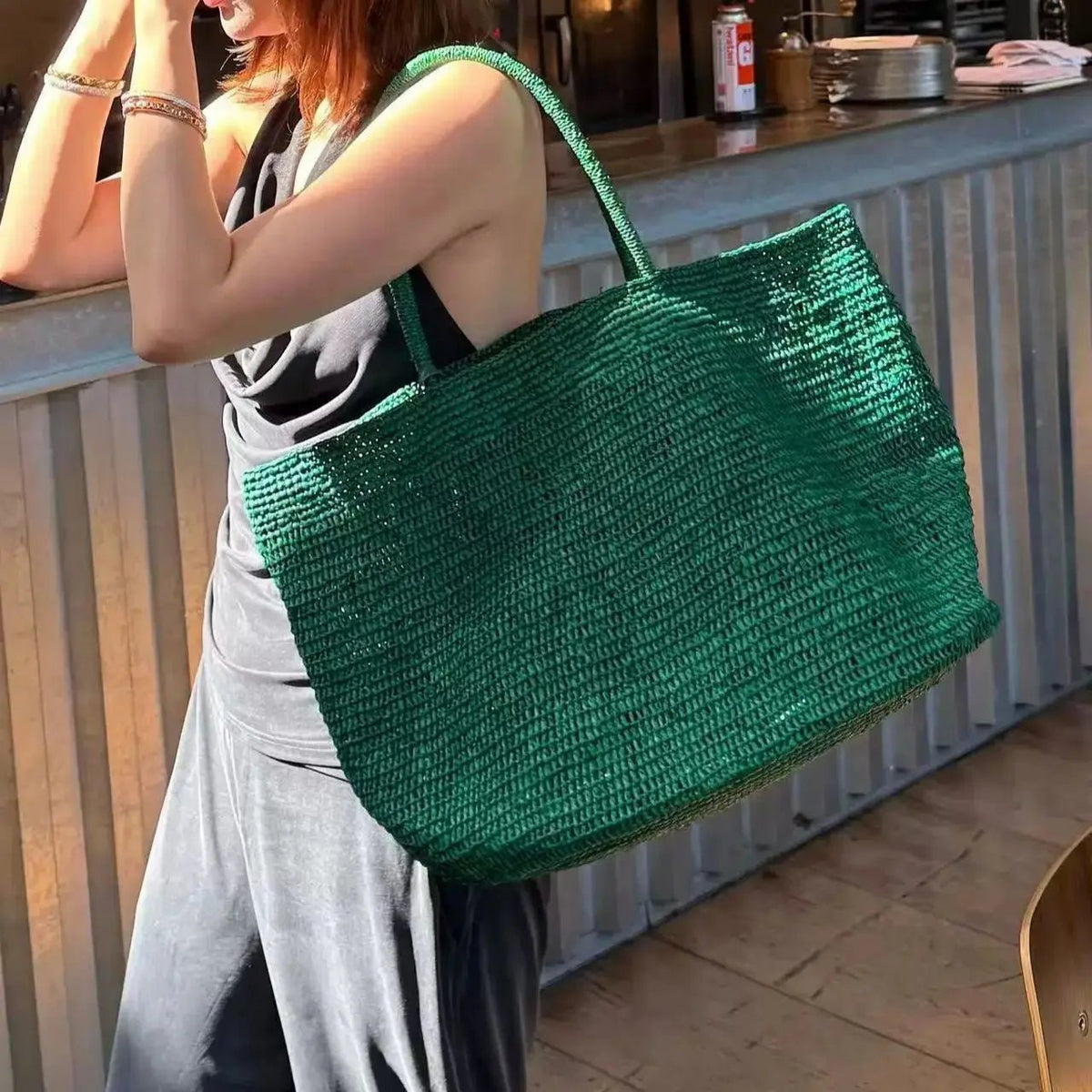Sophia Handwoven Rattan Straw Open Top Tote Bag – view 11