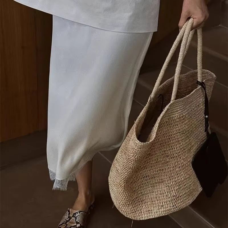 Sophia Handwoven Rattan Straw Open Top Tote Bag – view 7