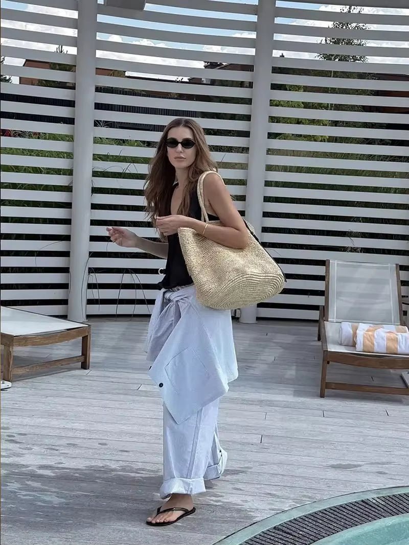 Sophia Handwoven Rattan Straw Open Top Tote Bag – view 9