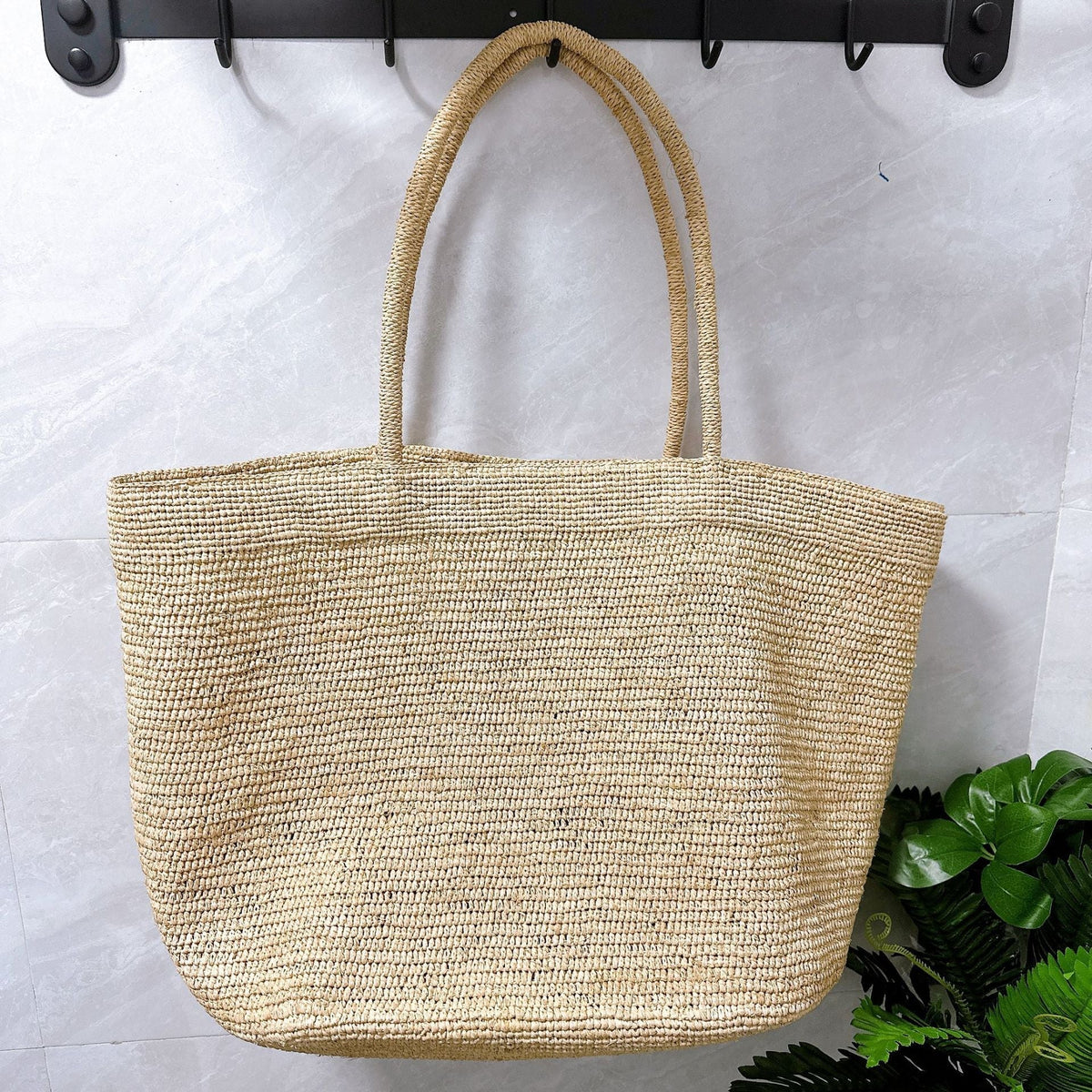 Sophia Handwoven Rattan Straw Open Top Tote Bag – Beige – view 1