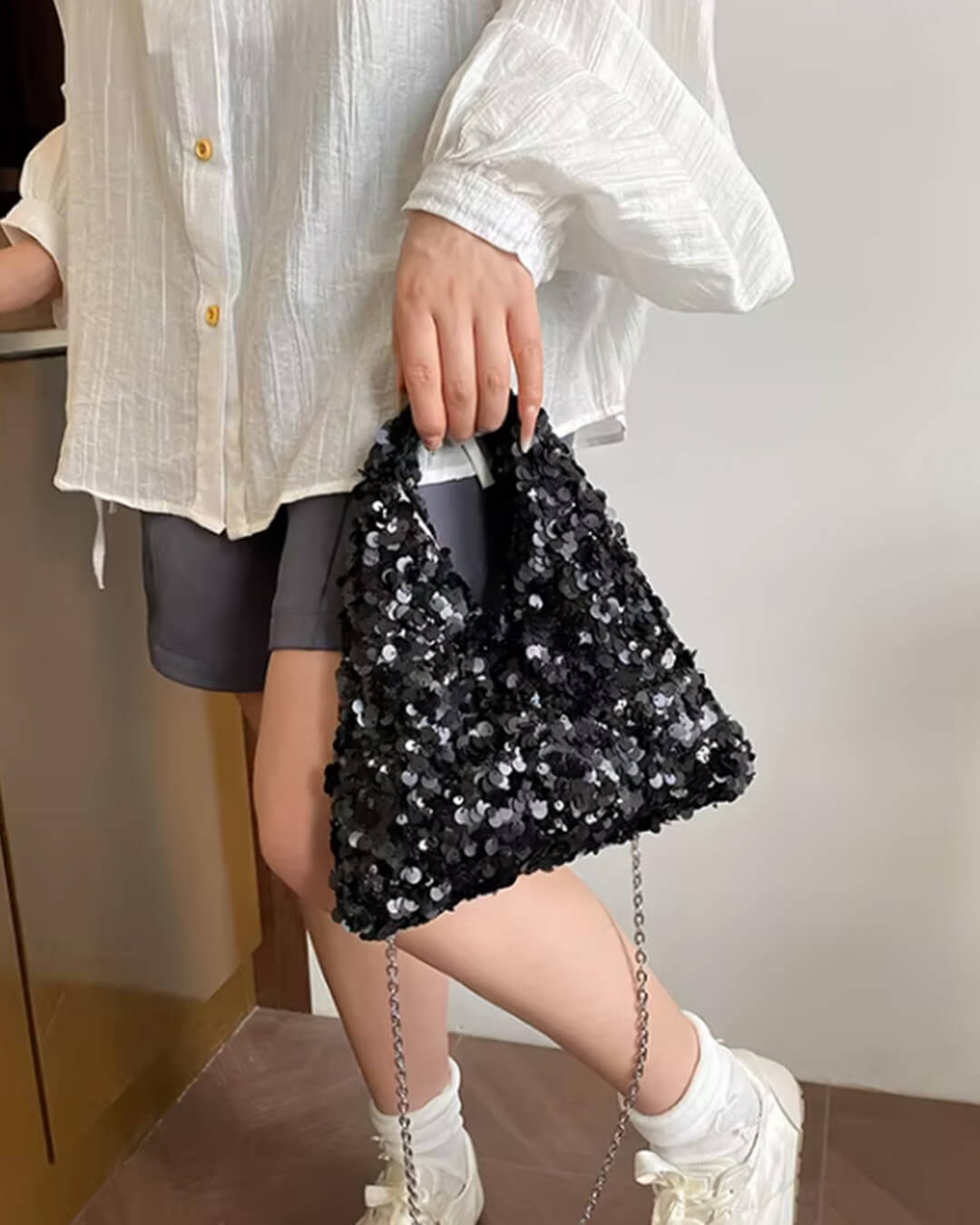 Sophia All-Over Sequin Evening Shoulder Bag with Zip – view 3