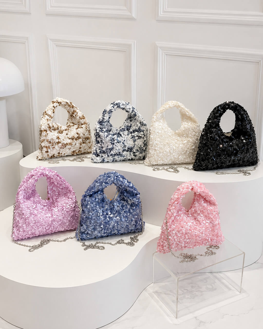 Sophia All-Over Sequin Evening Shoulder Bag with Zip – view 9