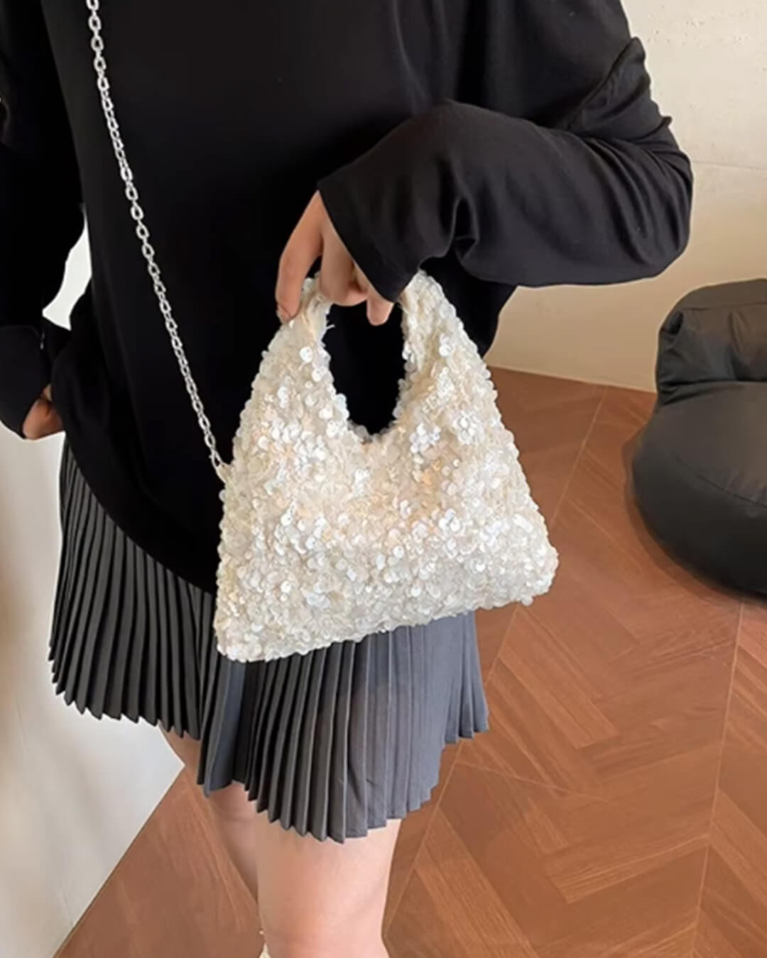 Sophia All-Over Sequin Evening Shoulder Bag with Zip – view 2