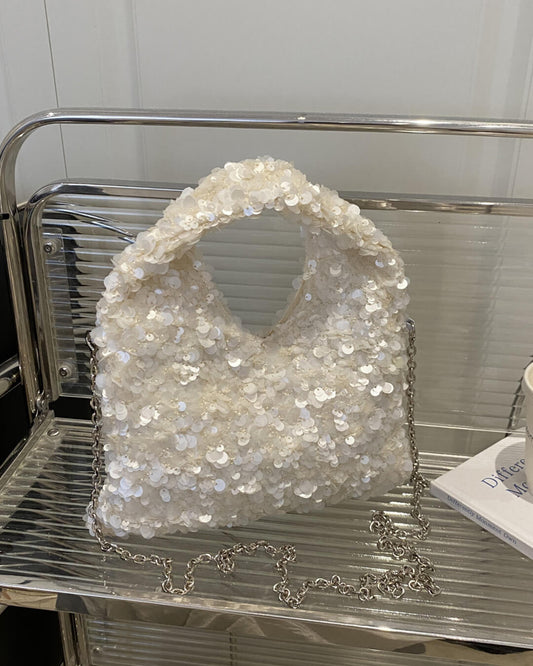 Sophia All-Over Sequin Evening Shoulder Bag with Zip