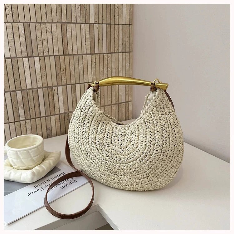 Sophia Woven Straw Underarm Bag with Sequined Handle and Chain