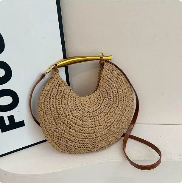 Sophia Woven Straw Underarm Bag with Sequined Handle and Chain – view 2