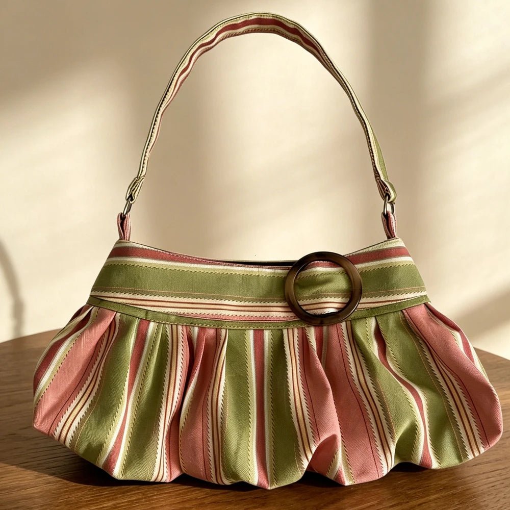 Sophia Vertical Stripe Underarm Shoulder Bag – Pink and Sage Green – view 2