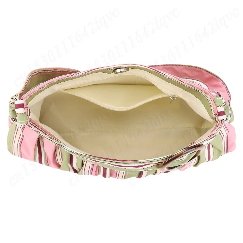 Sophia Vertical Stripe Underarm Shoulder Bag – Pink and Sage Green – view 6