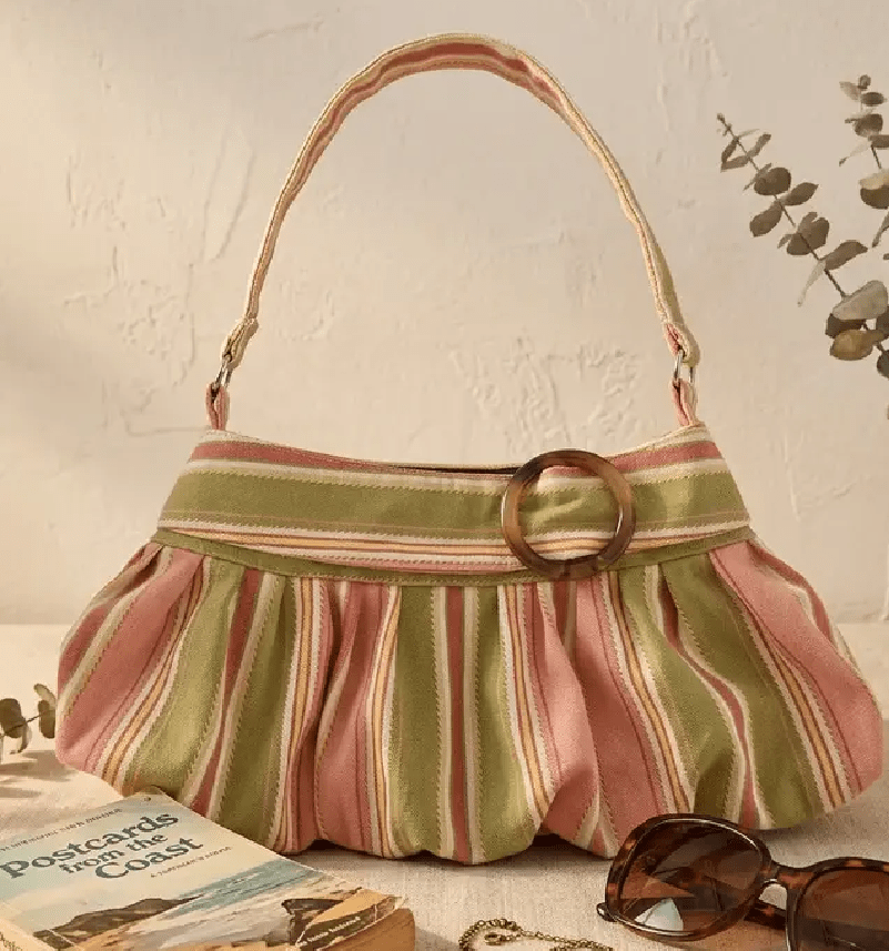 Sophia Vertical Stripe Underarm Shoulder Bag – Pink and Sage Green – view 5