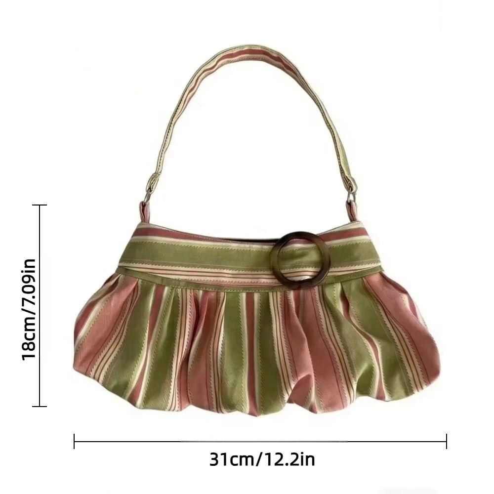 Sophia Vertical Stripe Underarm Shoulder Bag – Pink and Sage Green – view 8