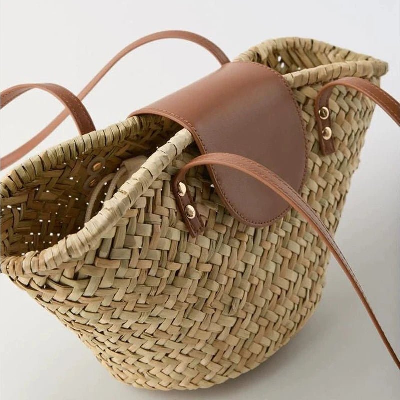 Aisea Woven Rattan-Style Straw Shoulder Bag with Magnetic Snap – Beige – view 4