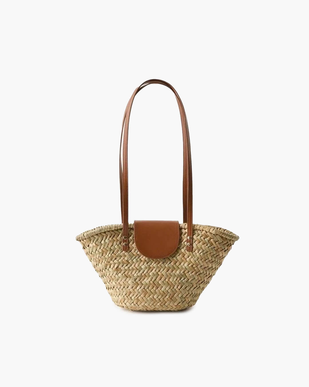 Aisea Woven Rattan-Style Straw Shoulder Bag with Magnetic Snap – Beige