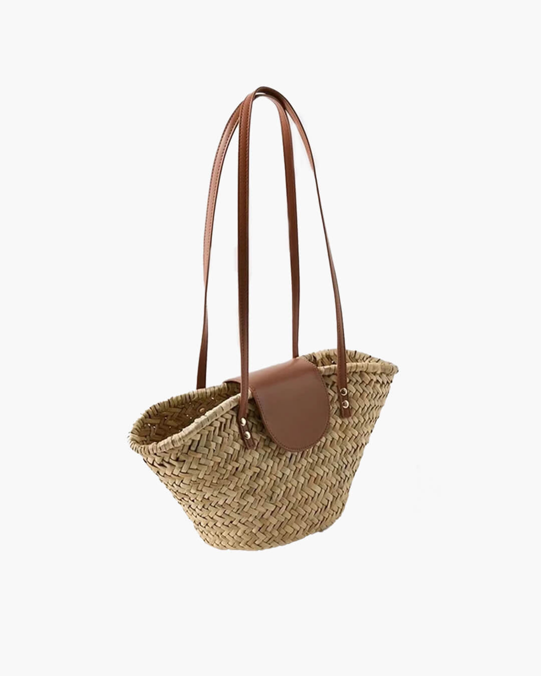 Aisea Woven Rattan-Style Straw Shoulder Bag with Magnetic Snap – Beige