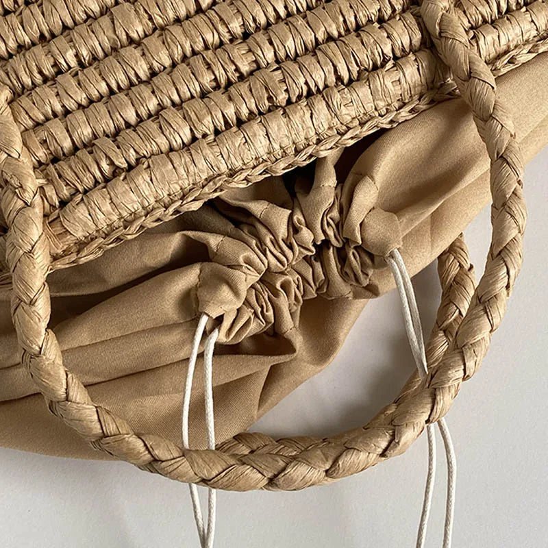 Olivia Hand-Woven Straw Drawstring Tote Bag – Brown – view 5