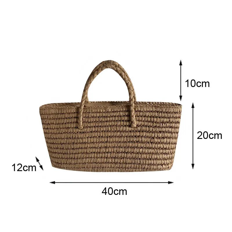 Olivia Hand-Woven Straw Drawstring Tote Bag – Brown – view 7