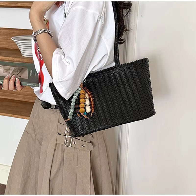 Emma Woven Tote Bag with Bead Pendant and Magnetic Closure – view 2