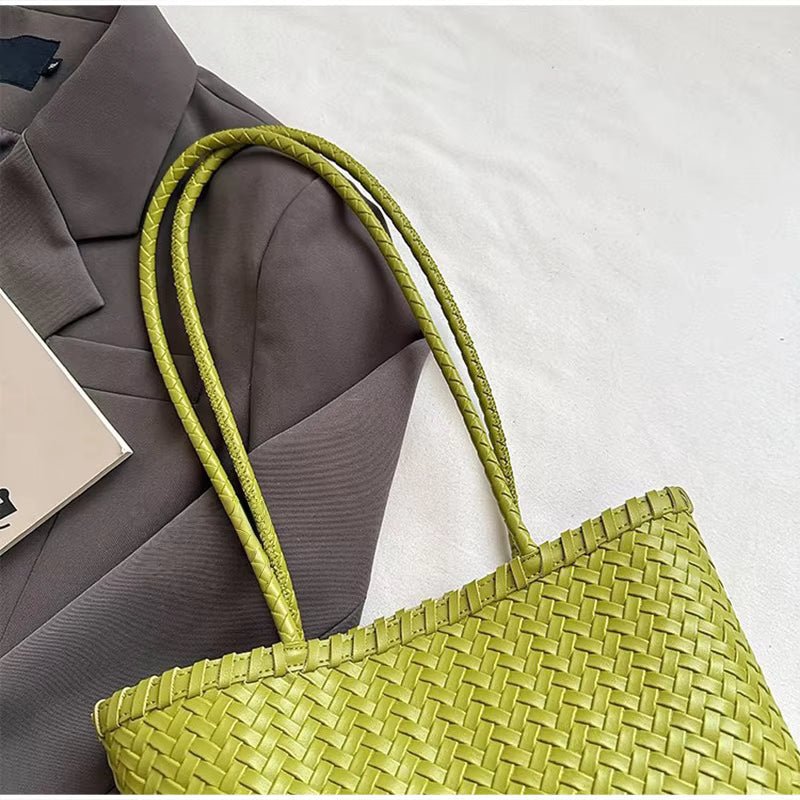 Emma Woven Tote Bag with Bead Pendant and Magnetic Closure