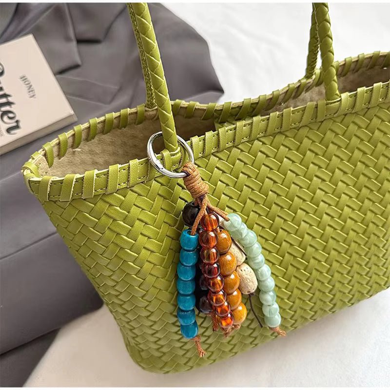 Emma Woven Tote Bag with Bead Pendant and Magnetic Closure – view 8