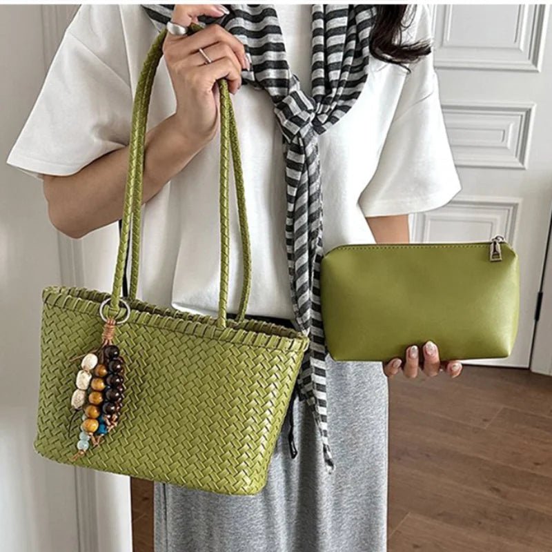 Emma Woven Tote Bag with Bead Pendant and Magnetic Closure – view 7