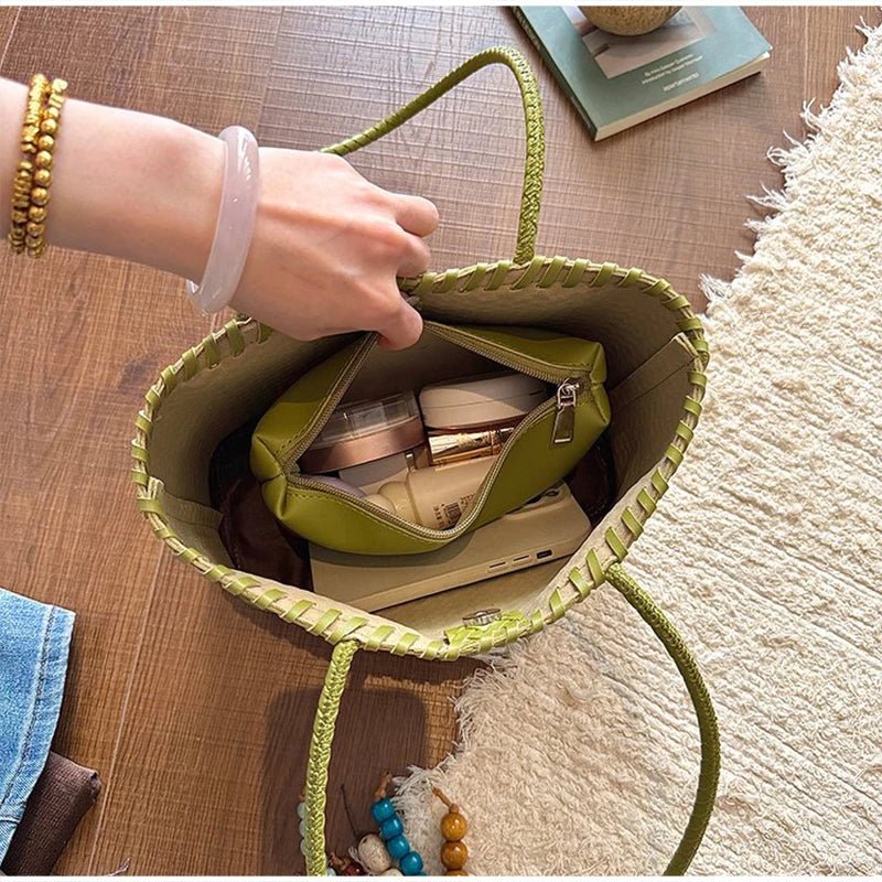 Emma Woven Tote Bag with Bead Pendant and Magnetic Closure – view 10