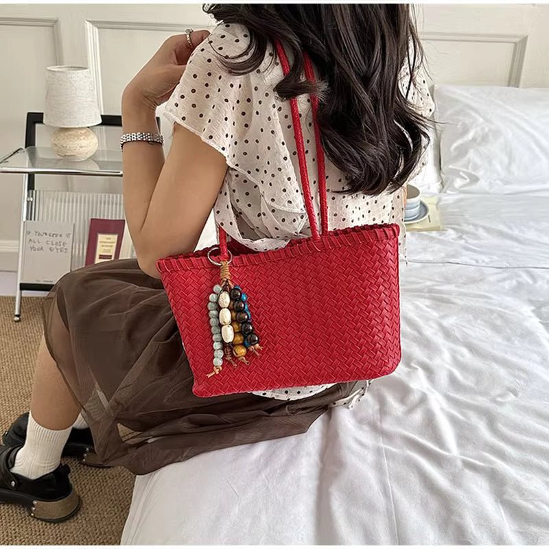 Emma Woven Tote Bag with Bead Pendant and Magnetic Closure – view 6
