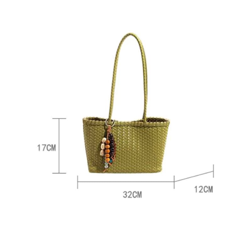 Emma Woven Tote Bag with Bead Pendant and Magnetic Closure