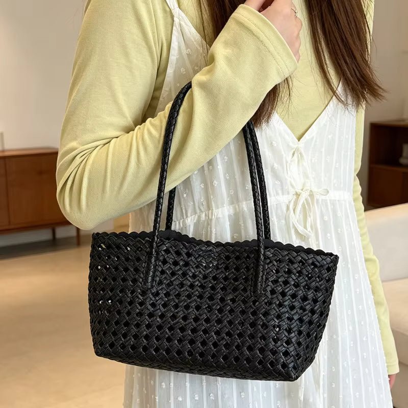Sophia Lightweight Woven Hollow-Out PU Shoulder Bag