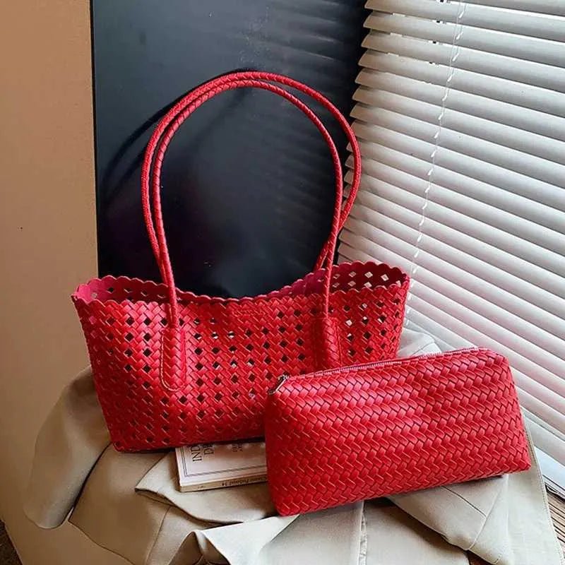 Sophia Lightweight Woven Hollow-Out PU Shoulder Bag – view 12