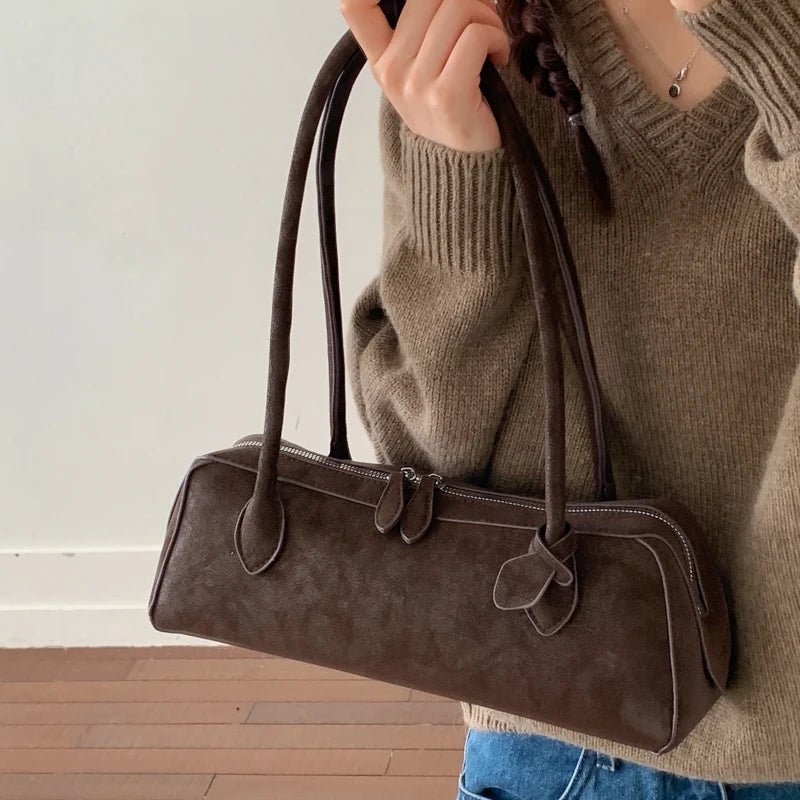 Adora Faux Suede Baguette Bag with Top Zip and Adjustable Strap – view 2